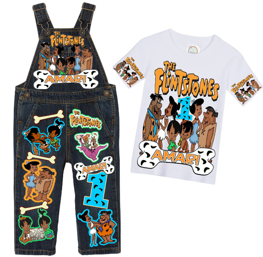 Flintstones overalls-Flintstones outfit-Flintstones birthday shirt-Flintstones birthday outfit