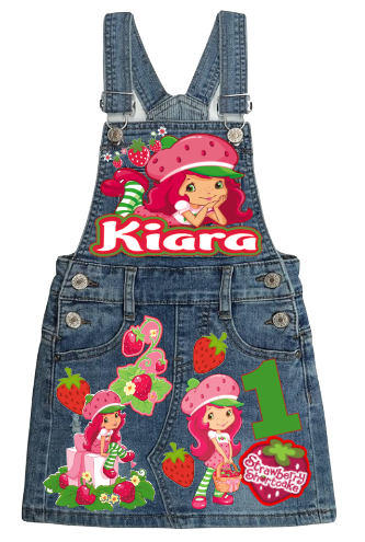 Strawberry Shortcake Skirt Overalls-Strawberry Shortcake Birthday Overalls-Strawberry Shortcake Birthday outfit