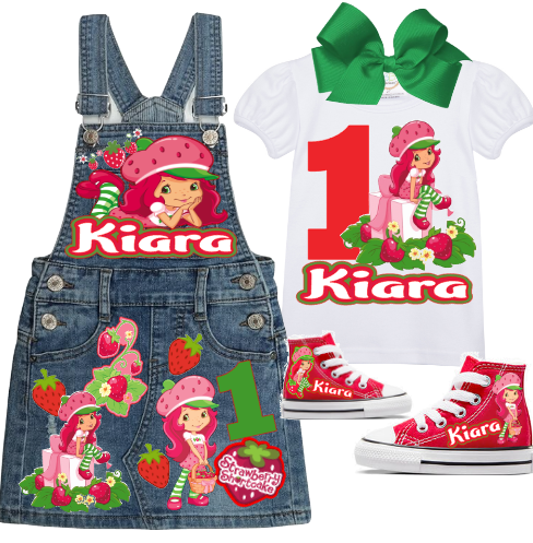 Strawberry Shortcake Skirt Overalls-Strawberry Shortcake Birthday Overalls-Strawberry Shortcake Birthday outfit