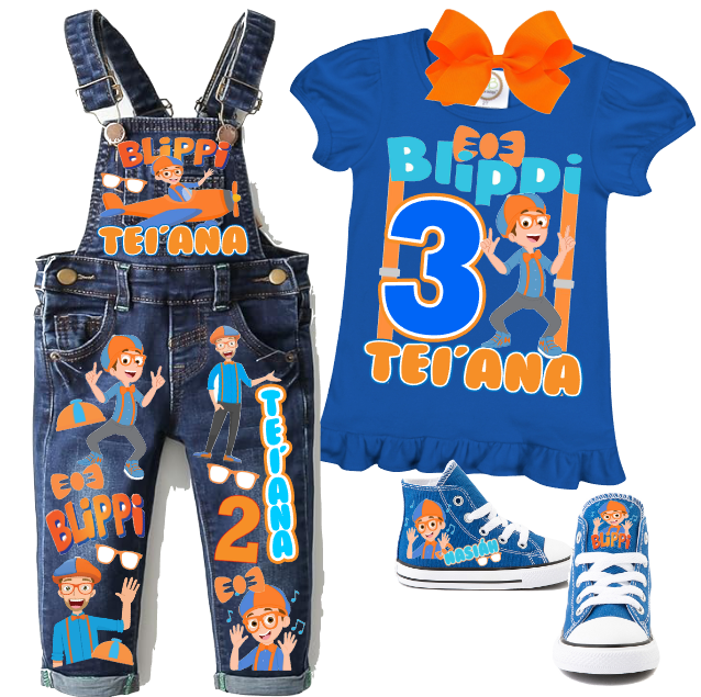 Blippi Overalls-Blippi Birthday Overalls-Blippi Birthday outfit