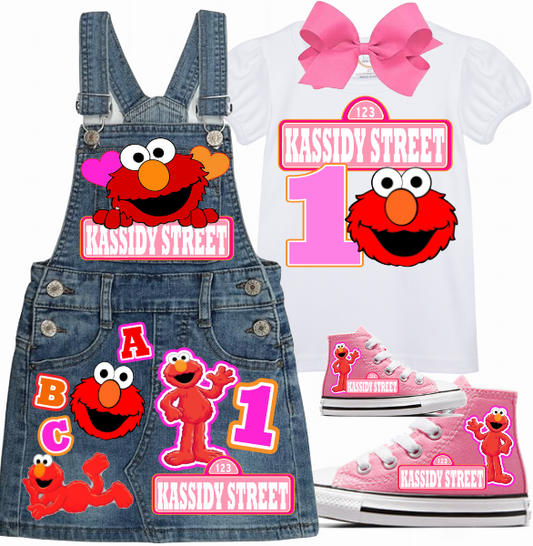 Elmo Skirt Overalls-Elmo Birthday Overalls-Elmo Birthday outfit