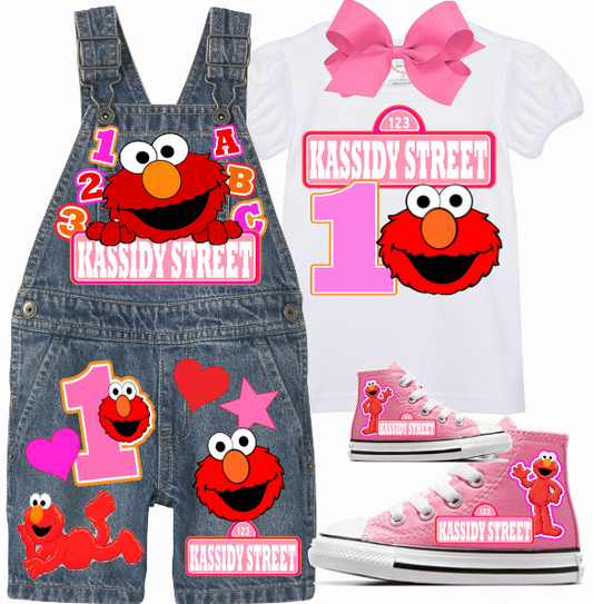 Elmo Short Overalls-Elmo Birthday Overalls-Elmo Birthday outfit