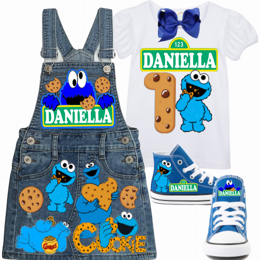 Cookie Monster Skirt Overalls-Cookie Monster Birthday Overalls-Cookie Monster Birthday outfit