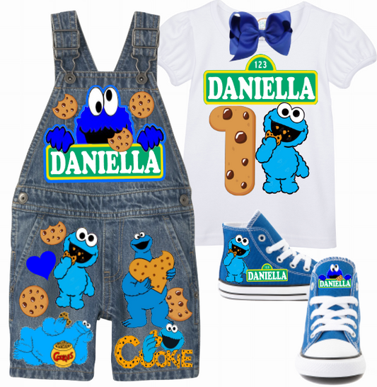 Cookie Monster Short Overalls-Cookie Monster Birthday Overalls-Cookie Monster Birthday outfit