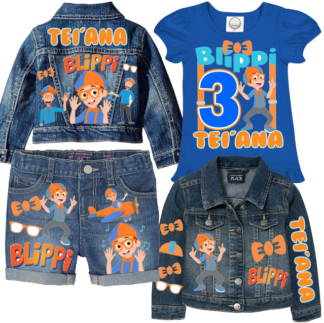 Blippi Short Set-Blippi Birthday outfit-Blippi denim Birthday outfit