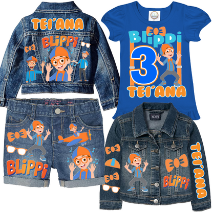 Blippi Short Set-Blippi Birthday outfit-Blippi denim Birthday outfit