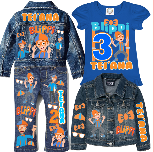 Blippi Girls denim outfit-Blippi Denim Set-Blippi Birthday outfit-Blippi Jean outfit