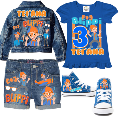 Blippi Short Set-Blippi Birthday outfit-Blippi denim Birthday outfit