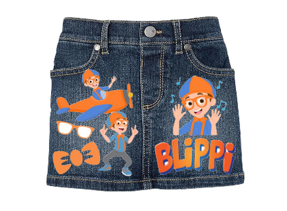 Blippi Skirt Set-Blippi denim outfit-Blippi Birthday outfit