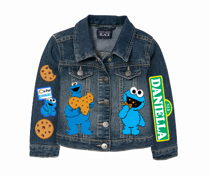 Cookie Monster Girls denim outfit-Cookie Monster Denim Set-Cookie Monster Birthday outfit-Cookie Monster Jean outfit