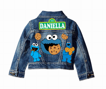 Cookie Monster Girls denim outfit-Cookie Monster Denim Set-Cookie Monster Birthday outfit-Cookie Monster Jean outfit