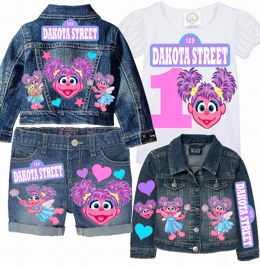 Abby Cadabby Short Set-Abby Cadabby Birthday outfit-Abby Cadabby denim Birthday outfit