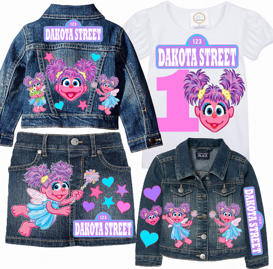 Abby Cadabby Skirt Set-Abby Cadabby denim outfit-Abby Cadabby Birthday outfit