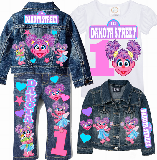 Abby Cadabby Girls denim outfit-Abby Cadabby Denim Set-Abby Cadabby Birthday outfit-Abby Cadabby Jean outfit