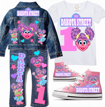 Abby Cadabby Girls denim outfit-Abby Cadabby Denim Set-Abby Cadabby Birthday outfit-Abby Cadabby Jean outfit