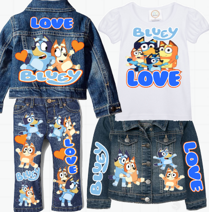 Bluey Girls denim outfit-Bluey Denim Set-Bluey Birthday outfit-Bluey Jean outfit