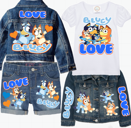 Bluey Short Set-Bluey Birthday outfit-Bluey denim Birthday outfit