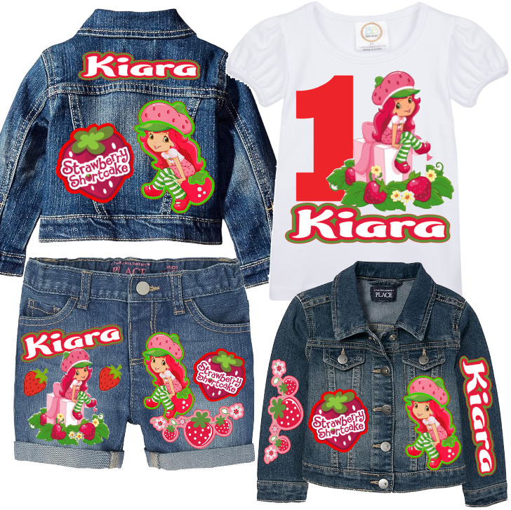 Strawberry Shortcake Short Set-Strawberry Shortcake Birthday outfit-Strawberry Shortcake denim Birthday outfit