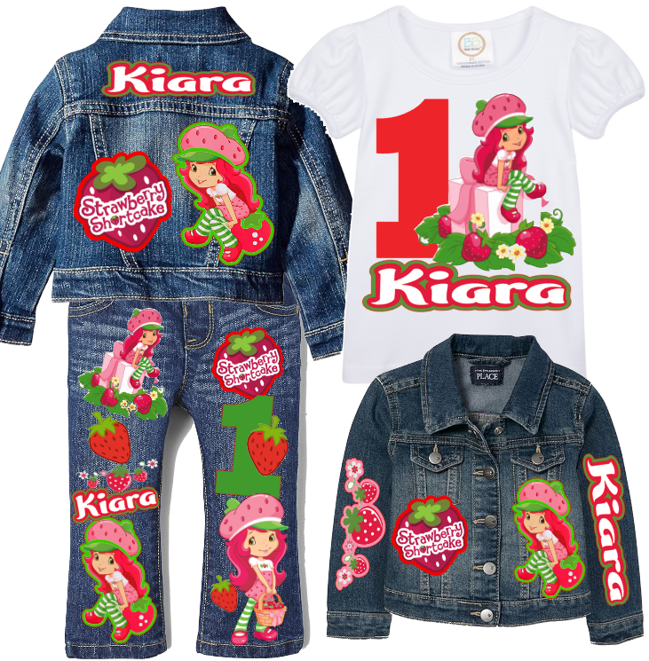 Strawberry Shortcake Girls denim outfit-Strawberry Shortcake Denim Set-Strawberry Shortcake Birthday outfit-Strawberry Shortcake Jean outfit