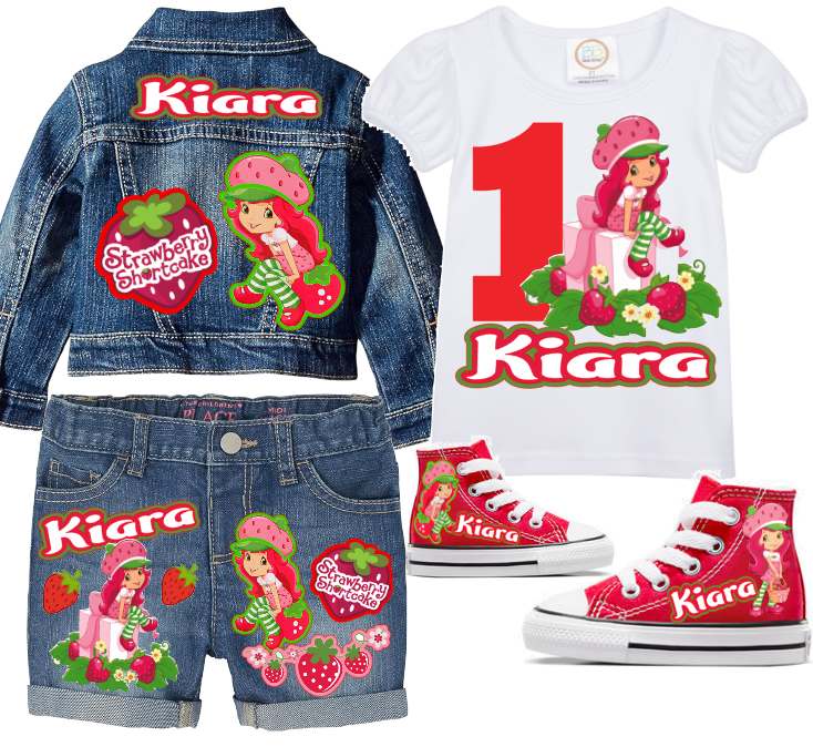 Strawberry Shortcake Short Set-Strawberry Shortcake Birthday outfit-Strawberry Shortcake denim Birthday outfit