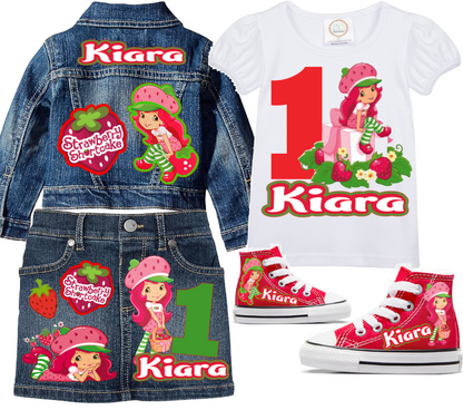 Strawberry Shortcake Skirt Set-Strawberry Shortcake denim outfit-Strawberry Shortcake Birthday outfit