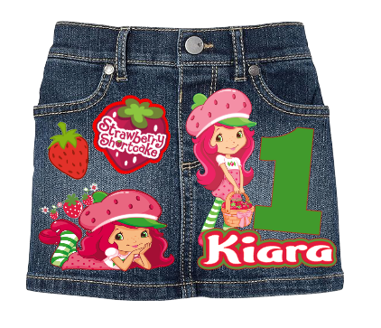 Strawberry Shortcake Skirt Set-Strawberry Shortcake denim outfit-Strawberry Shortcake Birthday outfit