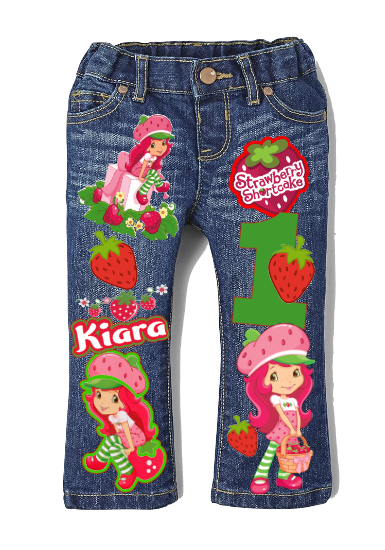 Strawberry Shortcake Girls denim outfit-Strawberry Shortcake Denim Set-Strawberry Shortcake Birthday outfit-Strawberry Shortcake Jean outfit