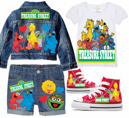 Sesame street Short Set-Sesame street  Birthday outfit-Sesame street denim Birthday outfit