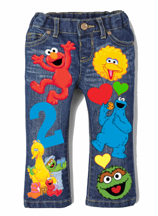 Sesame street Girls denim outfit-Sesame street Denim Set-Sesame street Birthday outfit-Sesame street Jean outfit