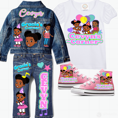 Gracie's Corner Girls denim outfit-Gracie's Corner Denim Set-Gracie's Corner Birthday outfit-Gracie's Corner Jean outfit