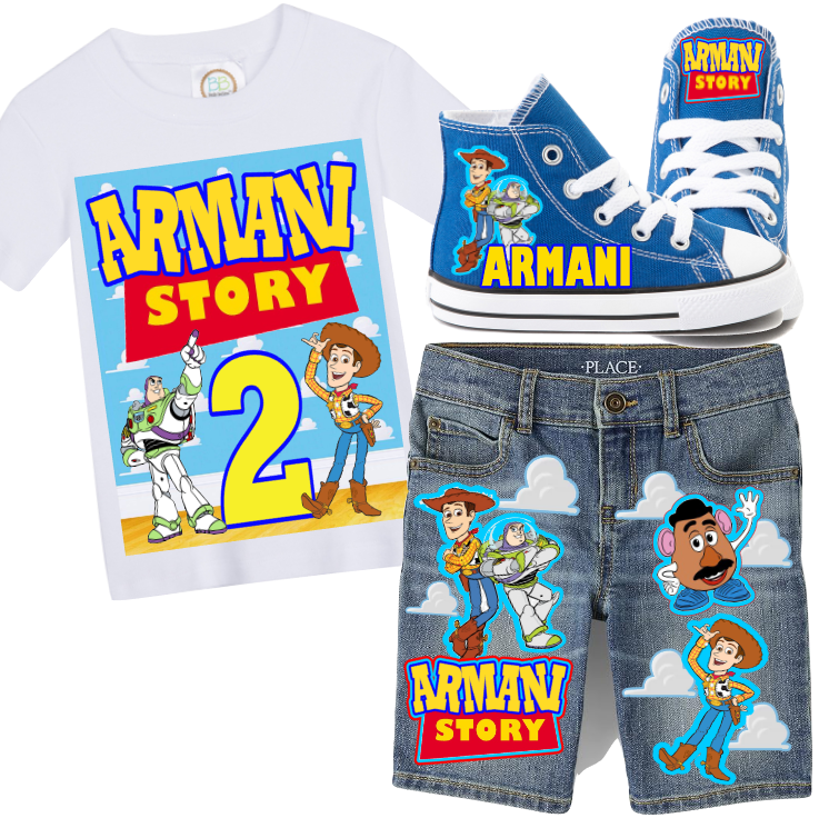 Toy Story Short Set-Toy Story Birthday outfit-Toy Story denim Birthday outfit-Boys Toy Story Short Outfit