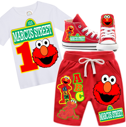 Elmo Short Set-Elmo Birthday outfit-Elmo Short Jogger Birthday outfit-Boys Elmo Jogger Shorts Outfit