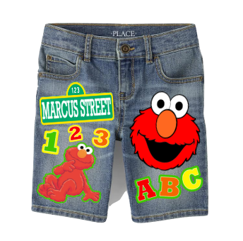 Elmo Short Set-Elmo Birthday outfit-Elmo denim Birthday outfit-Boys Elmo Short Outfit