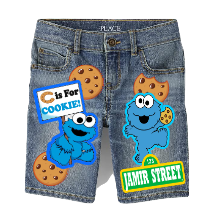 Cookie Monster Short Set-Cookie Monster Birthday outfit-Cookie Monster denim Birthday outfit- Boys Cookie Monster Short Outfit