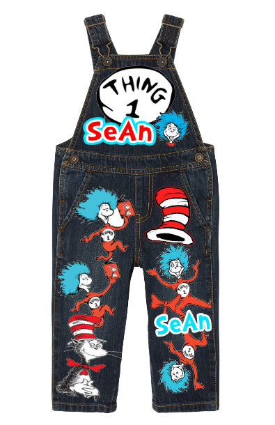 Cat in the hat overalls- Cat in the hat outfit-Cat in the hat overalls-Cat in the hat birthday-Thing 1 thing 2 overalls