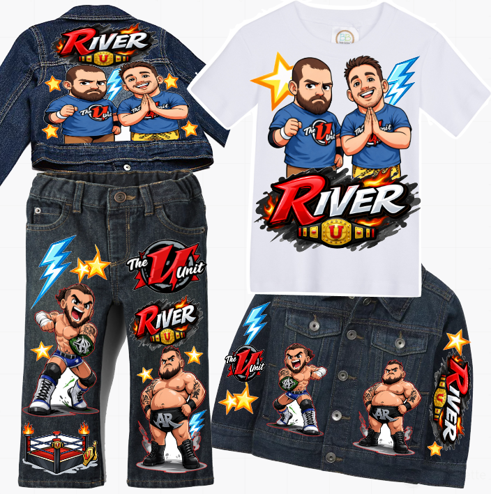The Unit Wrestling outfit -The Unit Wrestling boys outfit- The Unit Wrestling Denim Set-Boys The Unit Wrestling  denim set-The Unit Wrestling  Birthday outfit