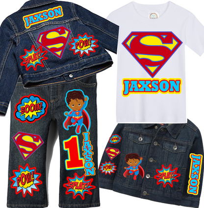 Superman Denim Set-Boys superman denim set- superman Birthday outfit-superman boys outfit