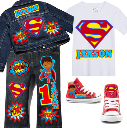 Superman Denim Set-Boys superman denim set- superman Birthday outfit-superman boys outfit