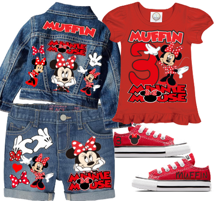 Minnie Mouse Short Set-Minnie Mouse Birthday outfit-Minnie mouse denim Birthday outfit