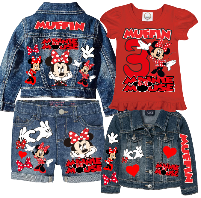 Minnie Mouse Short Set-Minnie Mouse Birthday outfit-Minnie mouse denim Birthday outfit