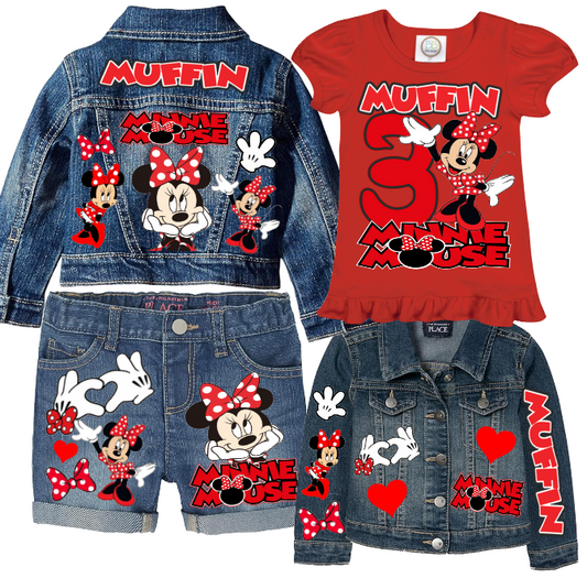 Minnie Mouse Short Set-Minnie Mouse Birthday outfit-Minnie mouse denim Birthday outfit