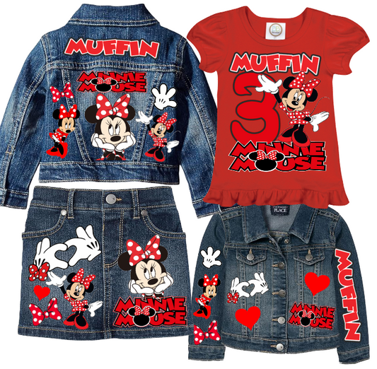 Minnie Mouse Skirt Set-Minnie Mouse denim outfit-Minnie mouse Birthday outfit