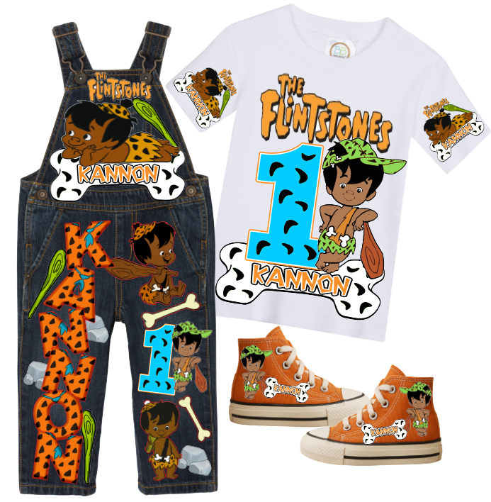 Bam Bam Flintstones overalls-Bam Bam Flintstones outfit-Bam Bam Flintstones birthday shirt-Bam Bam Flintstones birthday outfit