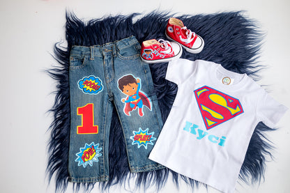 Superman Denim Set-Boys superman denim set- superman Birthday outfit-superman boys outfit