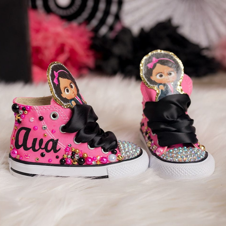 klynke inerti udluftning Boss Baby shoes- Boss baby bling Converse-Girls Boss baby Shoes- – Pink  Toes & Hair Bows