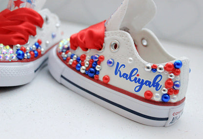 4th of july shoes- 4th of july bling Converse-Girls 4th of july Shoes