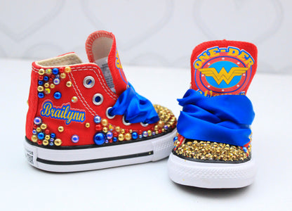 Wonder woman shoes- Wonder woman bling Converse-Girls Wonder woman Shoes-Wonder woman Converse-ONE-DER woman