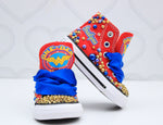 Load image into Gallery viewer, Wonder woman shoes- Wonder woman bling Converse-Girls Wonder woman Shoes-Wonder woman Converse-ONE-DER woman
