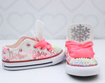 Load image into Gallery viewer, Winter Wonderland shoes- Winter Wonderland bling Converse-Girls Winter Wonderland Shoes-Snowflake shoes
