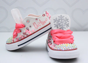 Winter Wonderland shoes- Winter Wonderland bling Converse-Girls Winter Wonderland Shoes-Snowflake shoes